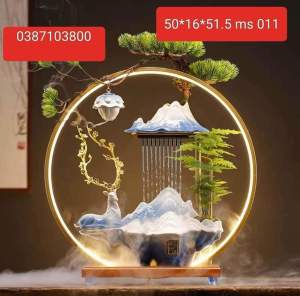 Thác Nước Phong Thủy Đài Thúởng Trầm Cao Cấp Hươu Tài Lộc Phú Quý kèm đèn led trang trí
