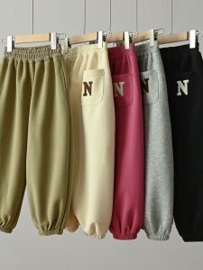 Korean Style Childrens Cotton Sporty Casual Long Pants Boys Girls Kids Spring Autumn Wear Elastic Waist No Fleece