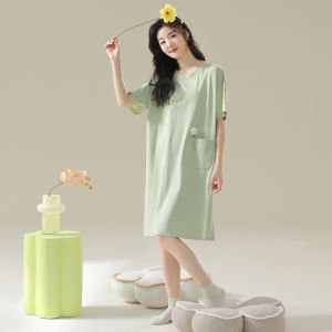 Miiow | Sweet Style Pure Cotton Short Sleeve Sleep Dress Anti-Aging Maternity Dress Large Size Available Womens Summer Nightgown