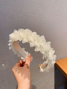 Japanese and Korean High Skull Top White Petals Rhinestone Headband Female Hairpin Hair Band Easiest for Match New Arrival Headband European American and French Style Style
