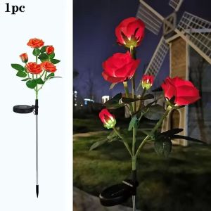 1PC Solar 5-Head Rose Flower LED LightOutdoor Plug-in Decoration LightsLandscape Lightting For Garden Lawn Yard Path Graveyard