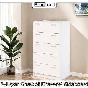 Panelbond 5 Layer Chest of Drawers Wood Storage 2 Layer Chest of Drawers White Chest of Drawers with Grey Handles for BedroomLiving Room