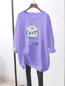 Áo Thun Dài Tay Rộng Rãi Mùa Thu Mới Cho Nữ Cỡ Lớn Áo Sơ Mi Cơ Bản Dài Vừa Phải Áo Thun Cổ Tròn Thường Ngày Bằng Polyester