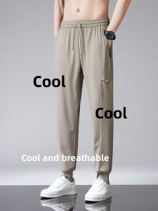 VIPIN | Ice Silk Mens Summer Thin Quick Dry Sports Casual Pants Elastic Cool Feeling Cuffed Trousers Fashionable Urban Loose Fit