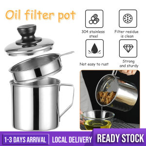 Penapis Minyak Stainless Steel Cooking Oil Filter Oil Pot 304 Stainless Steel Oil Pot Filter Kitchen Organizer Oil Strainer Container Pot Tapis Minyak