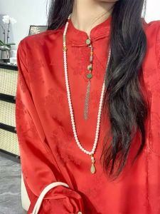 YUFUQING | New Chinese Style Floral Embroidery Long Sleeve Shirt Womens Red Versatile Top Spring 2025 High End Feel Straight Cut Fit