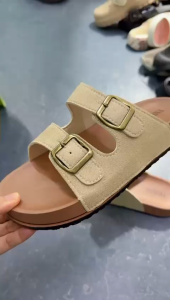 Be.r.kin Style fabric double strap thick sole slider shoes