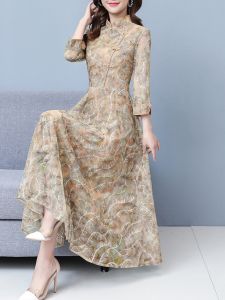 Elegant Lace Long Sleeve Midi Dress Womens Fashion Spring Autumn Winter High Waist A-Line Skirt Korean Style Commute Dress