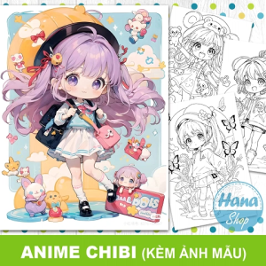 Combo 20 tranh tô màu Anime Chibi Kèm ảnh mẫu khổ giấy A5 chất dày đẹp 200gsm
