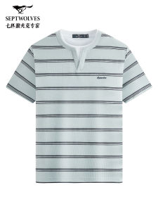 SEPTWOLVES | Striped Icy Silky Illusion Double T-Shirt Mens