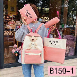 Women Bags 4 in 1 Packbag Bear Cute backpack trend school packback set pencilcase sling bag hand bag shoulder bag