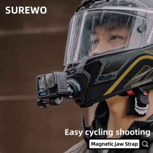 SUREWO Magnetic Jaw Strap Quick Release Helmet Bracket Holder for DJI Action5 Pro 4/3 GoPro13/12/11 Motorcycle Ride Accessories
