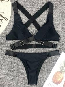 Bikini Thoải Mái Có Thể Điều Chỉnh Màu Trơn Bộ Đồ Hai Mảnh Quần Short Chất Liệu Polyester Cổ Chữ V Tay Ngắn Mặc Mùa Xuân
