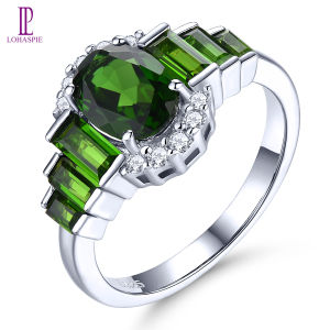 Lohaspie Jewelry Pure 2.2 Carats Real Gemstone Ring Sterling Silver 925 Natural Chrome Diopside Ring 925 Silver Ring With Stone For Women 925 Silver Jewelry