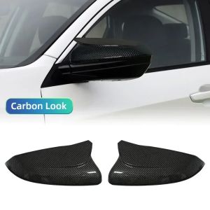 Horn Shape Black ABS Carbon Fiber Look Rear View Side Mirror Cover Rearview Caps Replacement For Honda Civic 10th 2016-2020
