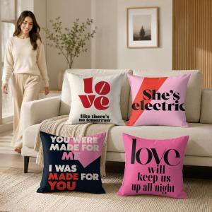 Music Pink Colors Love Lyrics Cushion Cover Soft Short Plush Double-Sided Printing Home Decor Machine Washable Pillow Case Gift