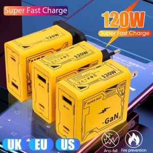 【🔥ราคาต่ำ120W GaN ยูเอสบีชาร์จไวอะแดปเตอร์แท่นชาร์จผนังโทรศัพท์แบบ2พอร์ตแบบ Type C ปลั๊กสำหรับ iPhone Xiaomi Samsung เครื่องชาร์จเร็ว