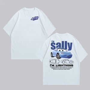 Summer New Lightning Mcqueen and Sally Print Couples T-shirt Sally and Mcqueen Cotton Short Sleeve Men Women Tees Casual Tops