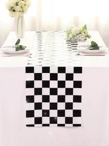 Black White Checkered PE Table Runner Racing Theme Table Flag for Birthday Baby Shower Party Decor