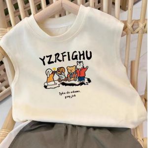 Korean Style Pure Cotton Sleeveless T-Shirt for Boys And Girls Childrens Summer Clothing Cute Cartoon Print Baby Vest