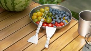 Boundless Voyage Titanium Kitchen Beefsteak Frying Shovel with Folding Handle Barbecue Spatulas Solid Turner Metal Spatula