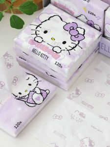 Cute Kitty Cat Printed Paper Towels Portable Individual Pack 40 Sheets Original Wood Pulp Japanese Cartoon Style Sanrio