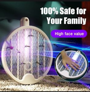 Foldable 3 in1 Electric Mosquito Killer Racket Electric Insect Killer Mosquito Swatter LED USB Rechargeable Raket Membunuh Nyamuk Elektrik
