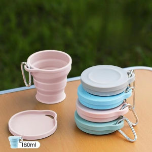 Foldable Cup with Hook Silicone Portable Food Cup Travel Coffee Telescopic Mug with Lid 180ml