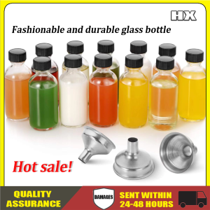 12 Very Useful Covered Glass Bottles and 3 Funnels - 60Ml Bottles 2-Ounce Transparent Glass Bottles for Storing Juice Ginger Whisky Grains Medicines Etc.