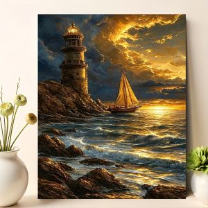 Acrylic Paint By Numbers Seascape with Lighthouse painting By Numbers on Canvas Coloring By Number for Adults Paint Digital Art