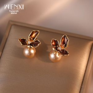 WENXI | Đôi Bông Tai Hoa Nâu Sang Trọng