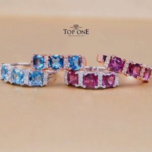Top1jewelry แหวนพลอยแท้ London Blue Topaz Rhodolite เพทาย เงินแท้