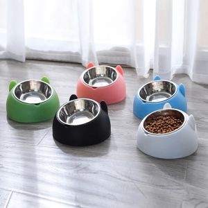 400ml Cat Food Bowl Raised No Slip Stainless Steel Elevated Stand Tilted Neck Protection Feeder Bowl Pet Bowl Dog Bowl