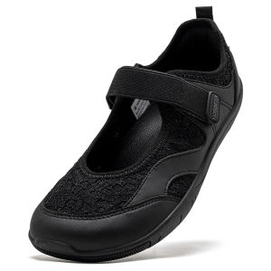 HOBIBEAR | HOBIBEAR Women Barefoot Ballet Flats Hook-Loop Wide Toe Box Shoes Mesh Floral Weave Mary Jane Shoes