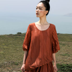 Silk Velvet Short Top Womens Fashion Summer New Loose Asymmetrical Hem Knot Short Sleeve T-shirt round Neck Commute Style