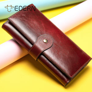 EDERN Genuine Leather Clutch Bag for Women Retro Luxury Female Long Wallet RFID Anti-magnetic Card Holder Coin Purse Cellphone Wallet