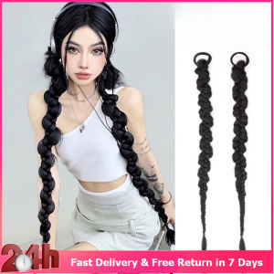 Synthetic Rubber Band Ponytail Long Braid Hair Black Brown Hairpiece Ponytails Extension for Women