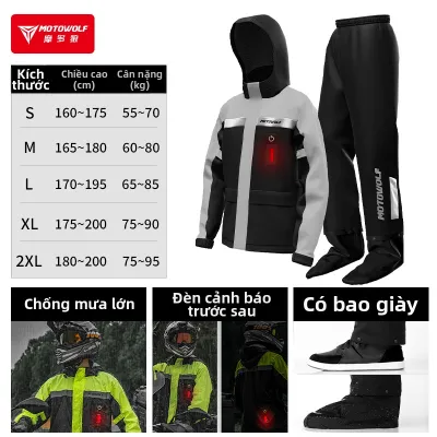 MOTOWOLF | Bộ Áo Mưa Cho Xe Máy Có Đèn LED Cảnh Báo Chống Nước Mạnh