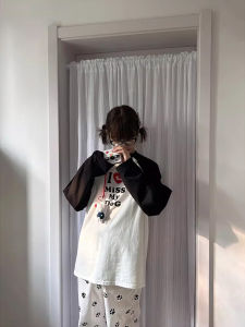 เสื้อยืดคอกลมแขนยาวผ้าฝ้ายแท้สำหรับผู้หญิง ทรงหลวม สไตล์สตรีท ลายตัวอักษร แฟชั่นฤดูใบไม้ร่วง เสื้อยืดคอกลมแบบพิมพ์ลายการ์ตูน