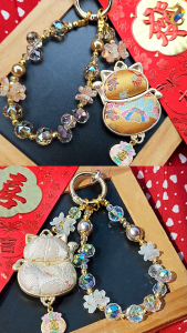 Fortune Cat Song Brocade Traditional Luxury Handphone Charm Wristlets (6 Types to Choose)