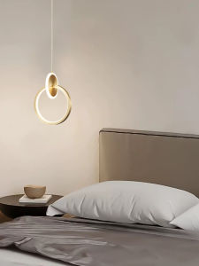 Modern Minimalist Bedside Hanging Lamp Luxury Living Room Free Adjustable Height Small Pendant Light Iron Art LED Source