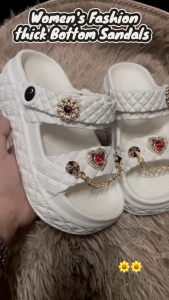 Women’s Cute Heart Design Double Strap Sandals Casual Lightweight Slip-On Comfort Slippers