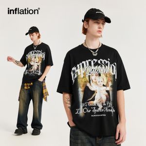 INFLATION brand Mens Youth Fashion Cute Virgin Print T-shirt 2024 Spring/Summer New Street Fashion Brand Loose Personality Short Sleeve