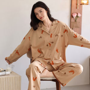 miiow | Cat Woman Sleepwear Spring Autumn Long Sleeve Pants Home Clothes Set Can Be Worn Outside Two Piece Set Casual Style Cotton Material