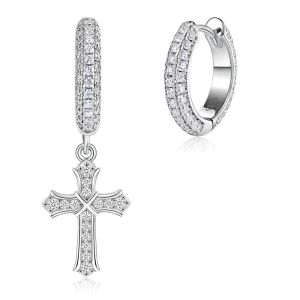 Pretty Beauty Moissanite Cross Dangle Pendant Earrings for Women S925 Silver Huggie Hoop Earrings Dainty Jewelry Birthday Gift