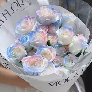 YESPERY INS Dreamy Gradient Rose Simulation Valentines Day Bouquet Broken Ice Blue Rose Flower Arrangement Wedding Supplies Home Decor