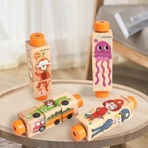 Baby Wooden Rotating Jigsaw Puzzle Hand bell Toy Baby Mobile Musical Rattle Toy Montessori Puzzle Game For Babies Newbaby Gift