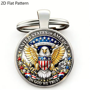 1pc USA Keychain 250th Anniversary Souvenir In God We Trust 2D Glass Dome Independence Day Commemorative Car Backpack Charms
