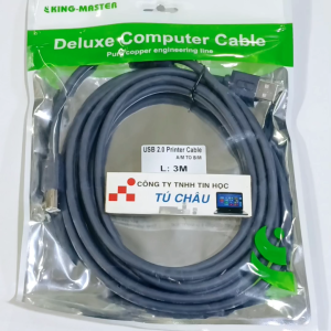 Cáp máy in dài 3m / Chuẩn cáp máy in USB 2.0 (Kingmaster màu Xám nấu hoặc Xanh)