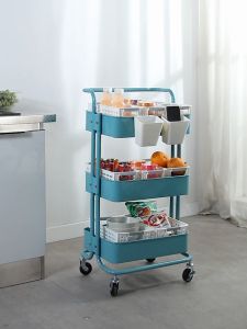 No Screw 3-Tier Trolley Kitchen Utility Cart Shelf Rack Baby Stuff Organizer Home Bedroom Office Storage Rolling Salon Cart Hotels Restaurant Use Easy Assemble with Locking Wheels and Handle